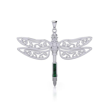 The Celtic Dragonfly with Inlay Stone Silver Pendant TPD5388 - Jewelry